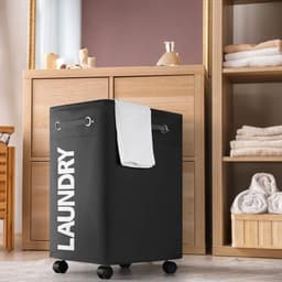 Opvouwbare wasmanden met wiel, 74 liter, large opvouwbare wasmanden, right-height, waterproof, opvouwbare wasmanden met wiel, praktische wasmanden (zwart o2) — thumbnail 5