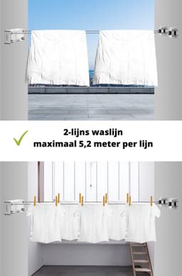 Waslijn - Uittrekbare waslijn - Dubbele lijn - (2x 5,2 meter) 10,4 meter totaal - Zwart - Wanddroogrek - Waslijndraad uittrekbaar - Roldrooglijn - Wasdraad — thumbnail 2