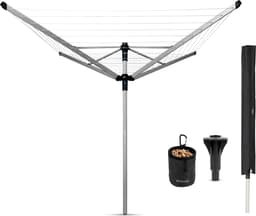 Brabantia Lift-o-Matic Advance Droogmolen - met Kunststof Betonanker, Beschermhoes en Wasknijpertasje - 50 m - Metallic Grey — thumbnail 1