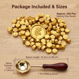 300 Stuks Octagonale Gouden Wasbolletjes met Smeltlepel voor Waskerf, Uitnodigingen, Enveloppen en Cadeausluiting, Creatieve DIY Projecten — thumbnail 5