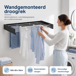 Avero® Wanddroogrek Inklapbaar XXXL – 120cm – 8.4 Meter Drooglengte – Hangend – Droogrek Inklapbaar – Zwart — thumbnail 2
