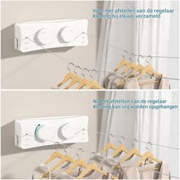 Verstelbare en Inklapbare Waslijn voor Binnen, Dubbele Lijn, RVS, 2 x 5.1 m, Ruimtebesparend en Discreet — thumbnail 2