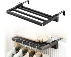 DYVNS® Wasrek Hangend Trapgat - Droogrek Ophangbaar - Voor Radiator, Deur, Balkon - Ruimtebesparend - Zwart