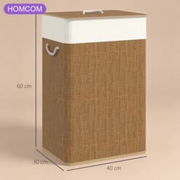 Bamboe wasmand met deksel - 72 liter - Bamboe handvatten - Afneembare waszak - Bruin — thumbnail 2