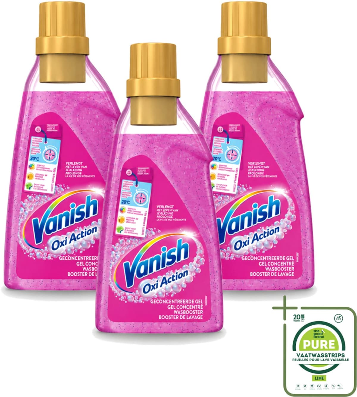 3 x Vanish Oxi Action - Vlekkenverwijderaar Gel - Zonder Bleek - Gekleurde Was - 15 Wasbeurten - Grootverpakking - Vaatwasstrips - Vlekverwijderaar - Wasbooster - Kleuroverdracht - Geurneutraliseren - Wasbeurt — afbeelding 1