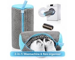 2-in-1 Schoenwaszak & Koffer Organizer – Set van 2 – Met Schoenborstel – Microvezel Waszak voor Reis, Camping en Wasmachine – Herbruikbaar