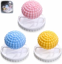 3 stuks ‑ 2-in-1 wasbalfilter - wasbal ‑ wasbol - wasmachine filterbal ‑ pp en polyester gaas - pluis‑ en haaropvang, voorkomt verstrengeling ‑ 16,2 * 9,3 cm ‑ huishoudelijk wassen, wasmachine, thuisgebruik ‑ blauw, roze, geel — thumbnail 1