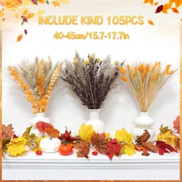 105 stuks herfstdecoratie herfstdecoraties - pluizige gedroogde bloem boeket tafel boho natuurlijke bloemen gedroogde konijnenstaarten voor Thanksgiving & bruiloft arrangement — thumbnail 2