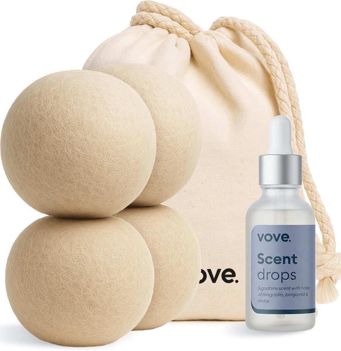 SnelShoppen - 4 Stuks Natuurlijke Hennep Droogballen met Geurdruppels en Essentiële Olie - Duurzaam, Vermindert Kreukels en Statica, 5X Absorberend, P — afbeelding 1