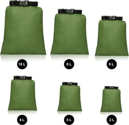 Waterdichte droogzakkenset, 6 maten lichtgewicht zakken en lange verstelbare schouderriem, waterdichte pakzakken voor buiten voor backpacken, varen, wandelen, kamperen (groen), 6 stuks — thumbnail 2