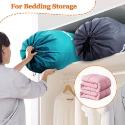 Waszakken, 120 l, nylon, vuilafstotend, stofdicht, waszakken voor reizen, opbergtas voor kleding, speelgoed, dekbedden, donkergrijs + blauw — thumbnail 4