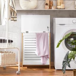 Nyoz wasmand met deksel - Wasbox - Waskast - 50 x 30 x 60 cm - MDF en Bamboe - 80 kg draagvermogen - Wit - Met opbergruimte — thumbnail 5