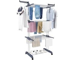 Kavora® Droogrek - Gewichtslimiet 30kg - Wasrek - Wasrek Staand - Zwart en Zilver - 76cm x 50cm x 172cm