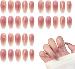 1 set, valse nageltips, vierkante gladde kunstnagels, kort nageldesign, nude tot donkere wijnverloop, voor dagelijkse stijl en speciale gelegenheden, 1 cm, roze goud — thumbnail 1