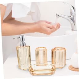 1set Badkameraccessoires Luxe Transparante Zeepdispenser Tandenborstelhouder Mondspoelbekertje Zeepschotel Champagnegoud Voor Thuis of Hotel — thumbnail 3