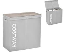 COSTWAY Wasmand met deksel, 115 liter, wasverzamelaar, 2 vakken, wasbox van vliesstof met handgrepen, 62 x 31 x 60 cm (grijs)
