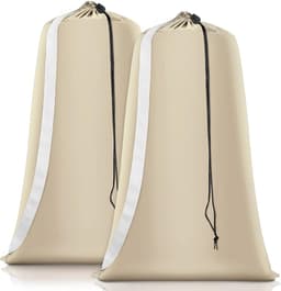 Heavy Duty Waszak - 2 stuks - nylon waszakken - met trekkoord - grote organizer voor vuile was - reistas - Waszak - Stevige waszak - Reiswaszak - Waszak groot - Waszak Wasmachine - Beschermende waszak voor kleding - met riemen - 70*100 cm - beige — thumbnail 1
