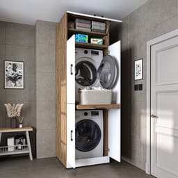 Roomart DORA-I Wasmachine Ombouwkast 70x230 cm met Opzetkast - Wit Eiken — thumbnail 1