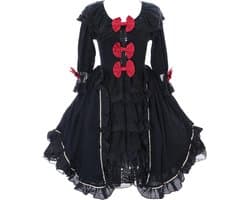 Zwarte ruches chiffon jurk Rococo Victorian Gothic Lolita Cosplay (maat L)