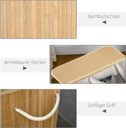 Homona Wasmand - 90 liter - Met 2 vakken en uitneembare waszak - Met deksel - Bamboe - 54,2 x 35,2 x 59,5 cm - Naturel — thumbnail 4