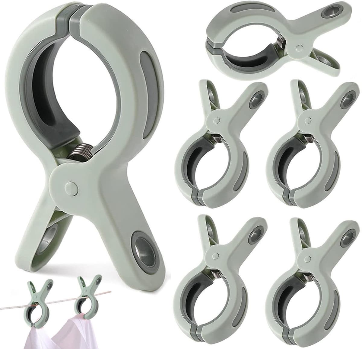6 stuks - Strandhanddoekclips - Grote Wasknijper - Quiltclips - Wasknijpers - Grote Knijpers - Strandlaken Knijpers - Handdoek Klemmen - Strandlakenclip voor strandstoel - Winddicht - Voor badhanddoek, beddengoed en kleding - Groen — afbeelding 1