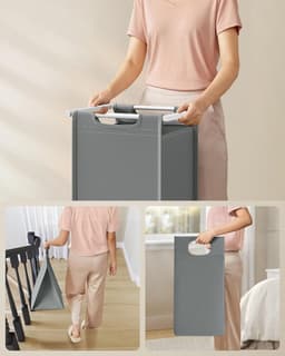 Wasmand, vuile wasmand, 2 vakken, 2 uitneembare Oxford stoffen zakken, plank, metalen frame, 2 x 46 l, 73 x 33 x 72 cm, wit en lichtgrijs — thumbnail 5