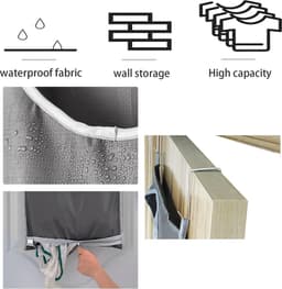 Hangende waszak, waszak, camping, waszak, deur, waszak met 2 extra roestvrijstalen deurhaken, wasmand, wordt in slaapkamerkasten, deuren muren (2 stuks) — thumbnail 4