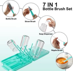 Flessen Droogrek Baby - Groen + Schoonmaakset - Baby Fles Schoonmaakset - Reis Set - BPA vrij + Pen — thumbnail 4