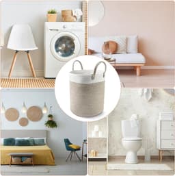 Ronde Wasmand 38L - Handgevlochten Katoen - Opvouwbaar - Met Handvatten - Voor Wasruimte, Woonkamer & Kinderkamer — thumbnail 4