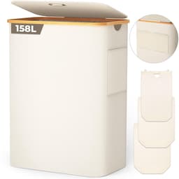 SnelShoppen - Wasmand met deksel, 3 vakken, 158 l, wassorteerder van 600D Oxford-weefsel, afneembare waszak, beige, wasbox voor woonkamer, badkamer, k — thumbnail 3