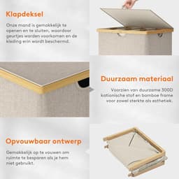 SP® Wasmand - 170L - Wasmand 3 Vakken - Wasmand met Deksel - Beige - 54cm x 40cm x 80cm — thumbnail 3