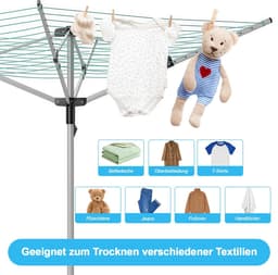Droogmolen Paraplu - Buitendroger Waslijn - Kleding Drogen - Eenvoudig Opvouwbaar - 40 meter lijn - Grijs — thumbnail 4