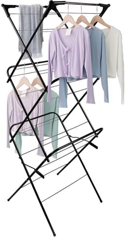 PIPIPOXER- Wasrek Inklapbaar-Droogrek-Droogtoren voor Binnen-Wastoren-3 Verdiepingen- Compact Opvouwbaar-75x49x170 CM-Ecologisch Was Drogen -Zwart — thumbnail 3
