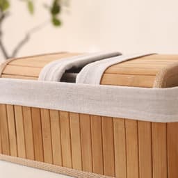 3 stuks bamboe opbergmanden – Met natuurlijke stofvoering, voor kast, plank en badkamer — thumbnail 2