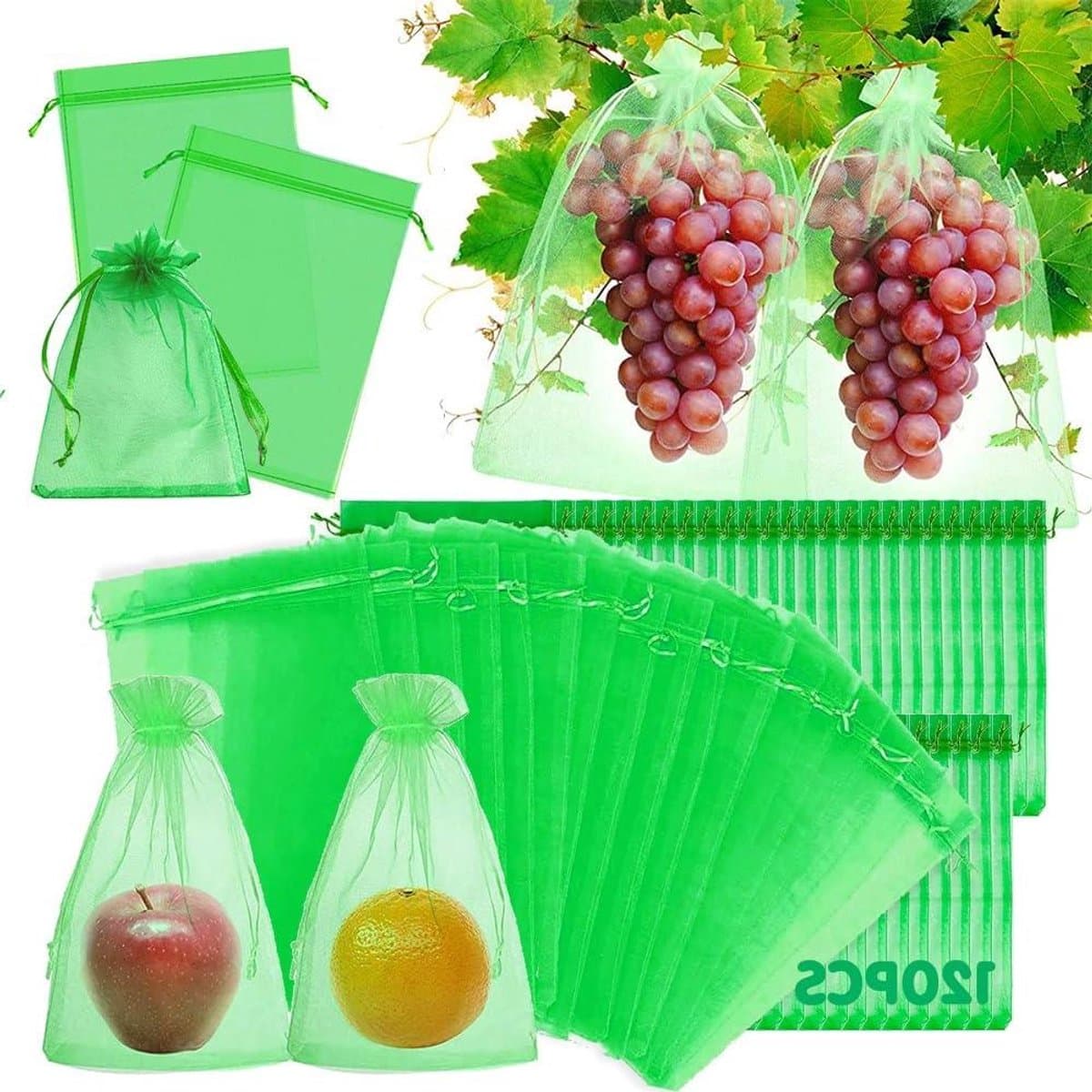 Beschermhoezen Fruit - Netzakjes Vruchten - Vruchten Beschermen - Ademend Materiaal - 120 Stuks - Groen — afbeelding 1