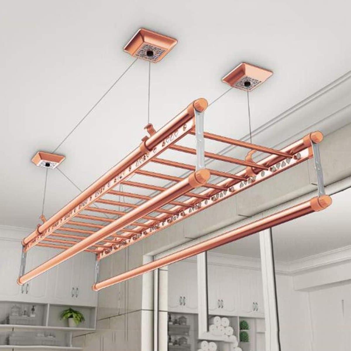 Droogrek Balkon Katrol - Waslijn Airer Droger - Kleding Drogen - 4-Bar Ontwerp - 150 cm - Roségoud — afbeelding 1