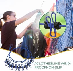 Waslijn Camping - Draagbare Drooglijn - Kleding Drogen - Antislip Winddicht - 1.7 Meter - Blauw — thumbnail 4