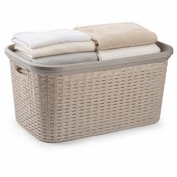 Plasticforte Wasmand - 35 liter - rotan - beige - kunststof - 53 x 36 x 26 cm - draagmand - met handvatten - lichtgewicht — thumbnail 1