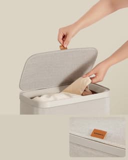 Wasmand, 65 liter, Wasmand, Wasbak, Eenvoudig te monteren, met deksel en handgrepen, Uitneembare waszak, 39 x 22 x 75 cm, Cappuccino Beige LCB810LH01 — thumbnail 3