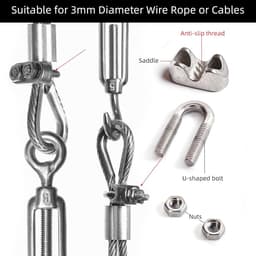 SnelShoppen - 10 Stuks Kabelklemmen 3mm, RVS Draad Kabel U-Beugel Klemmen, Stevige Rope Beugel voor Kledinglijn, Zonnedoek, Stalen Draad Bevestiging — thumbnail 5