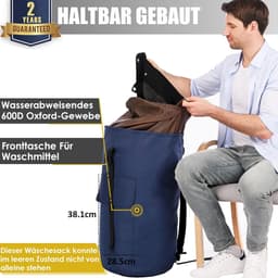 SnelShoppen - Waszak XXL 115 liter voor vuile was, waterdichte opbergzak met 2 gevoerde schouderbanden, opvouwbare kledingtas voor onderweg, plundry b — thumbnail 3