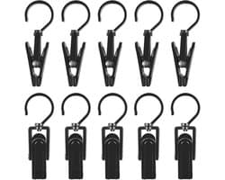 20 Stuks Waslijn Clips - Draagbare Antislip Plastic Hangers Met 360 Graden Draaibare Haak - Voor Kleding Gordijnen Badhanddoeken Hoeden Lakens En Jassen - Zwart