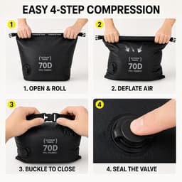 Waszak voor op reis, 70D nylon, waterdicht, vuile waszak, reiszak met vacuüm compressie zonder pomp, ruimtebesparende compressie waszak, lichte natte zak voor zwemmen, wandelen, kamperen — thumbnail 5