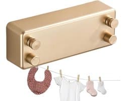 Intrekbare waslijn - Droogrek dubbel - Kleding drogen - Roestvrij staal - 1 meter - Goud