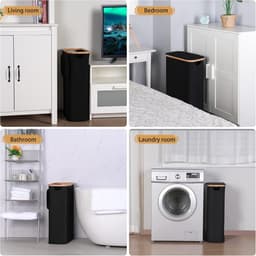 Wasmand 60 Liter met Deksel - Smalle Kledingmand - Opvouwbare Wasmand met Wasbare Uitneembare Binnenzak - Voor Badkamer Slaapkamer en Wasruimte - Zwart — thumbnail 1