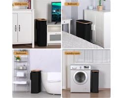 Wasmand 60 Liter met Deksel - Smalle Kledingmand - Opvouwbare Wasmand met Wasbare Uitneembare Binnenzak - Voor Badkamer Slaapkamer en Wasruimte - Zwart