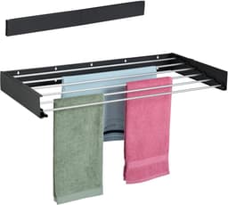 Solvix Wanddroogrek Inklapbaar – Wasrek Wandmontage – Uittrekbare Wandwasdroger voor Binnen en Buiten – 100 cm Zwart — thumbnail 1