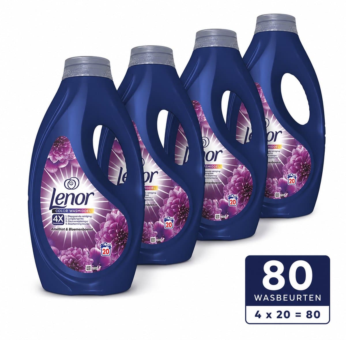 4 x Lenor Vloeibaar Wasmiddel - Color Amethyst Bloemendroom- 4 x 20 Wasbeurten — afbeelding 1