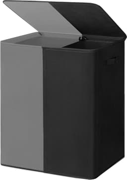 Ploutos® Wasmand 2 Vakken - Luxe Wassorteerder - Dubbele Waszak – Grijs/Zwart - 63cm x 36cm x 68cm — thumbnail 1