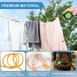Clothesline Extendible, 10m Portable Camping Clothesline, Outdoor Travel Clothesline Travel Clothesline with 10 Fixed - ShopVlot — thumbnail 3